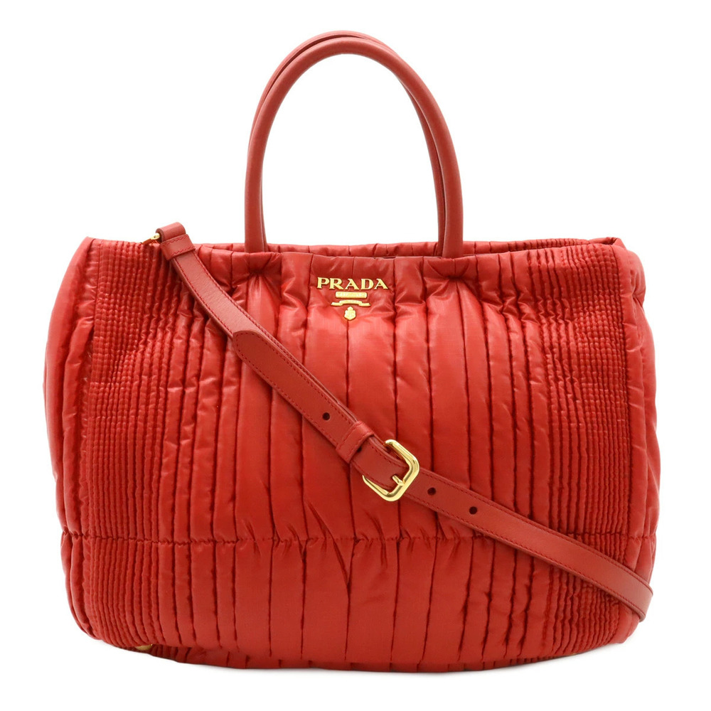 Prada Tessuto Impunto 2way Shoulder Bag Leather ROSSO Red